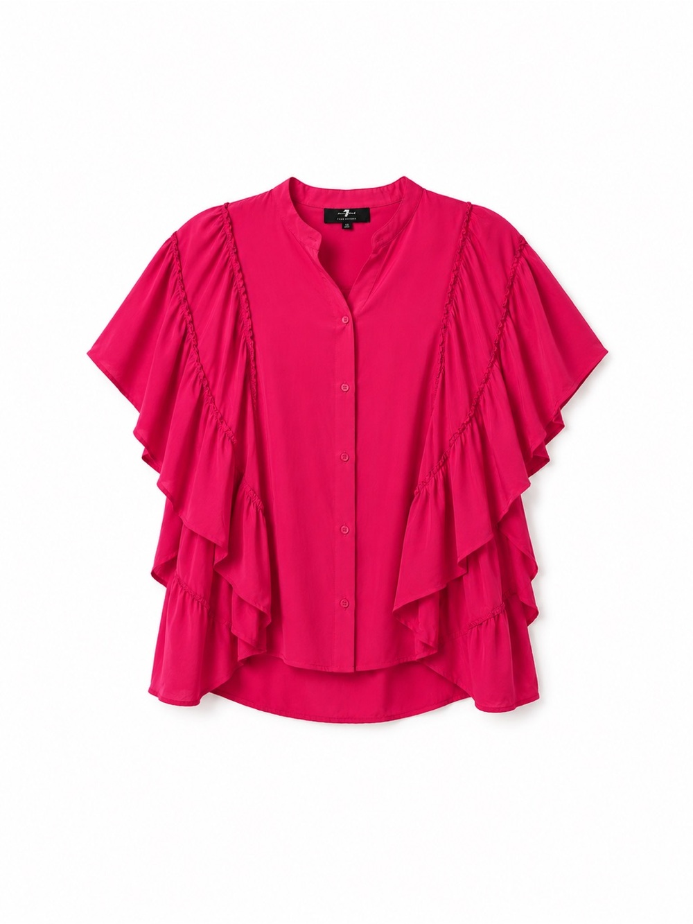 7 For All Mankind Silk Cotton Ruffle Blouse – Hot Pink – Size XS